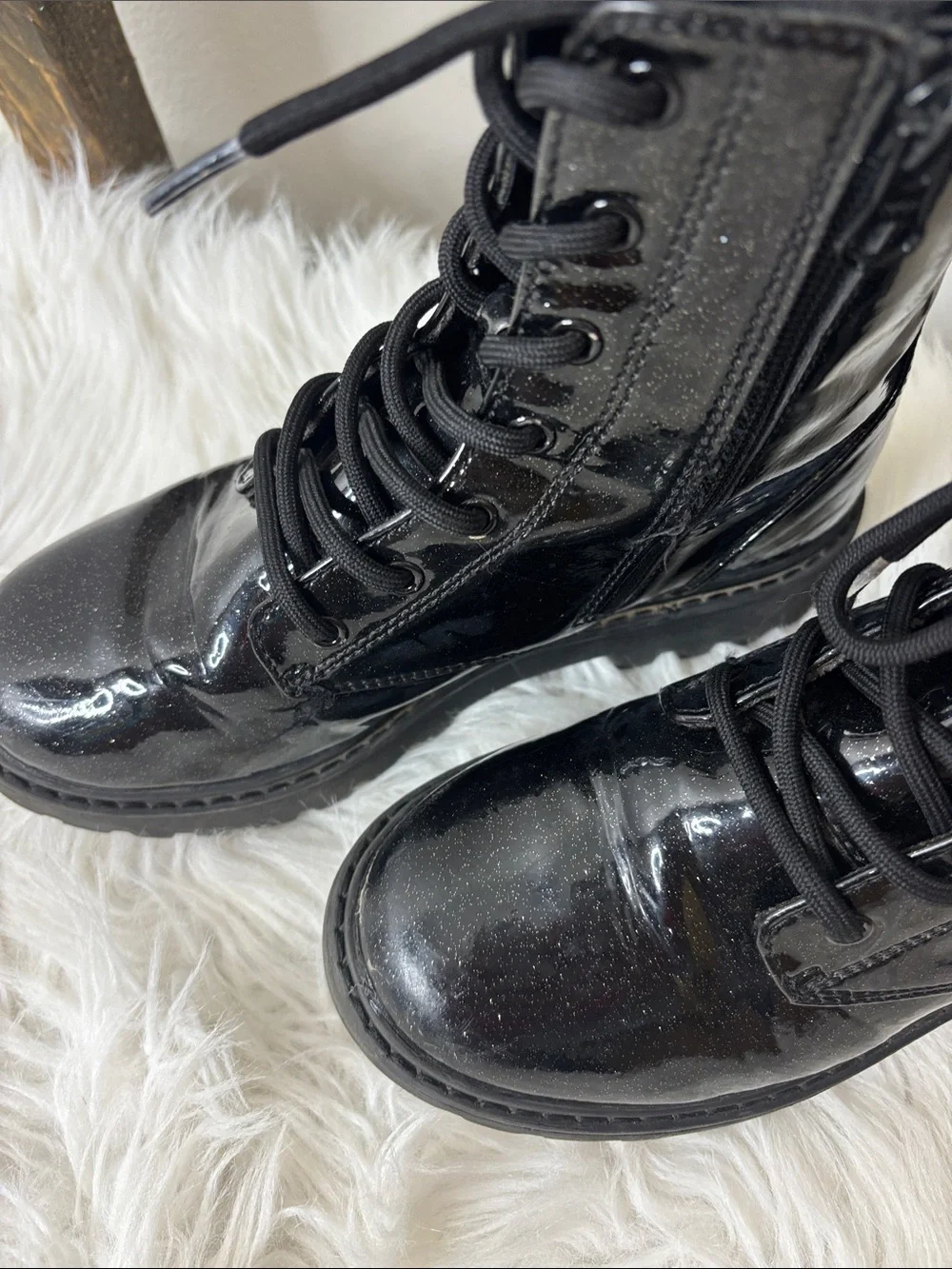 art class Black Patent Glitter Lace-Up Platform Boots Size 3